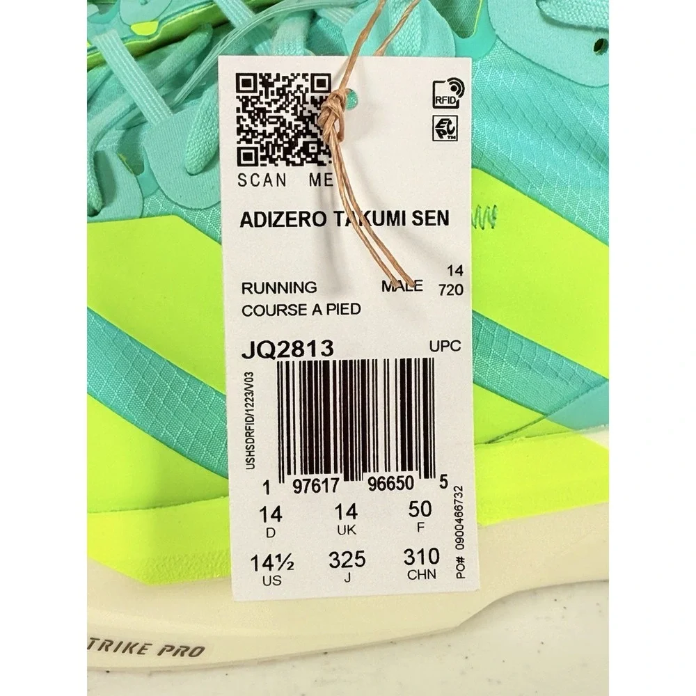 Adidas ADIZERO Takumi SEN 11 Men's Size 14.5 Blue Mint/Yellow/White JQ2813